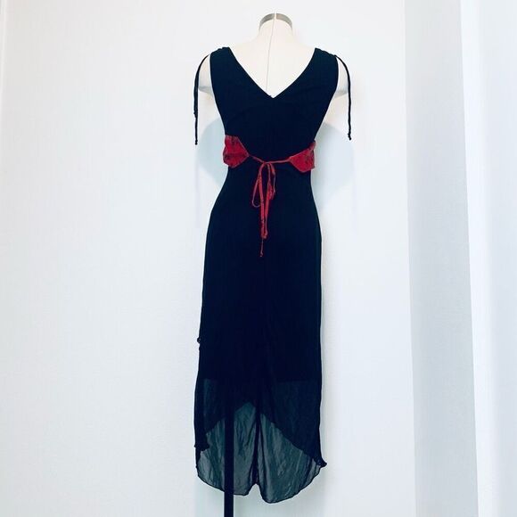 Vintage Up Front Y2K Black Asymmetrical Red Dress Medium Wrap - Picture 4 of 8